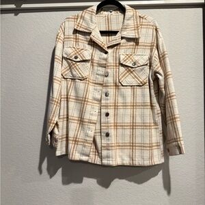 Amazon Cream and Brown Plaid Button Down Shacket